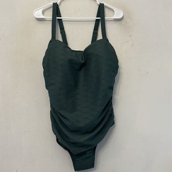 Kona Sol dark green high coverage one piece swimsuit Size 18W New - Picture 2 of 9